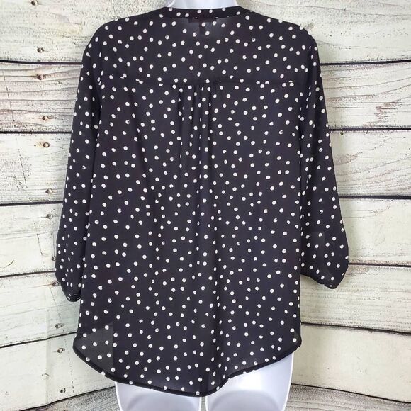 Maurices Black White Polka Dot Sheer Blouse Women’s Medium - Picture 4 of 7
